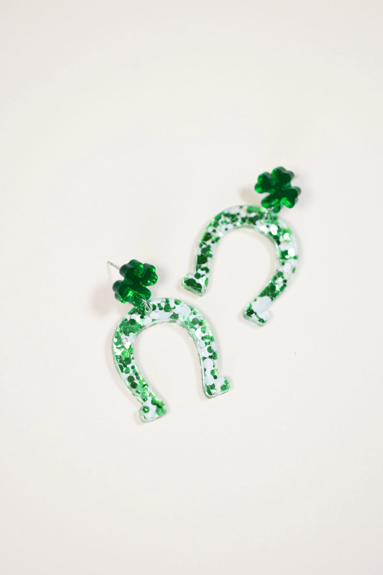 *FINAL SALE* Lucky Horse Shoe Acrylic Steel Post Statement Earring