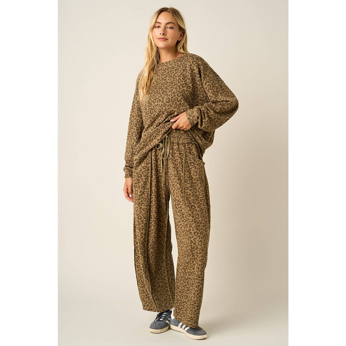 Leopard Print Pull On Barrel Pants