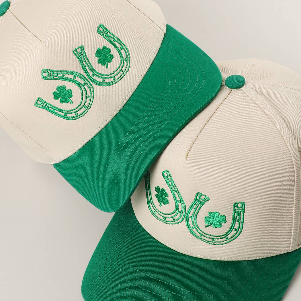 *FINAL SALE* Double Horseshoe Clover Luck Embroidery Trucker Hat