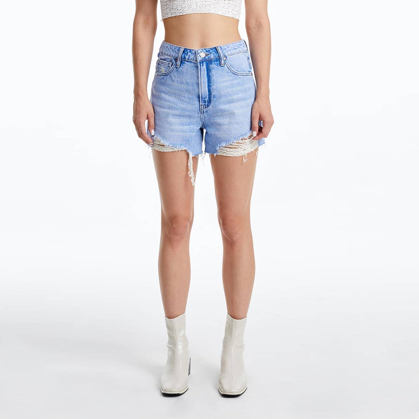 *FINAL SALE*High Rise Denim Shorts With Raw Hem