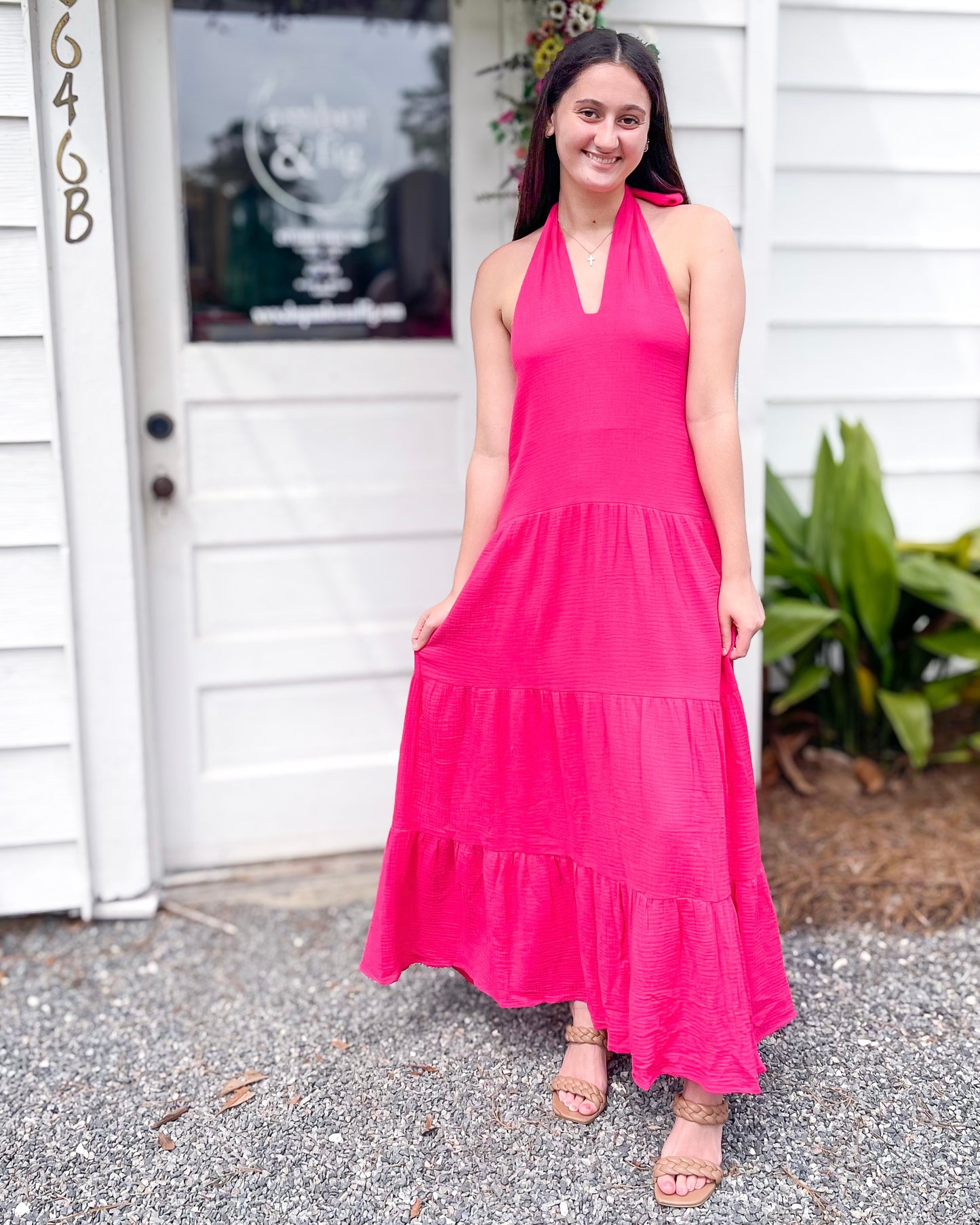 *FINAL SALE* Fuchsia Island Halter Maxi Dress