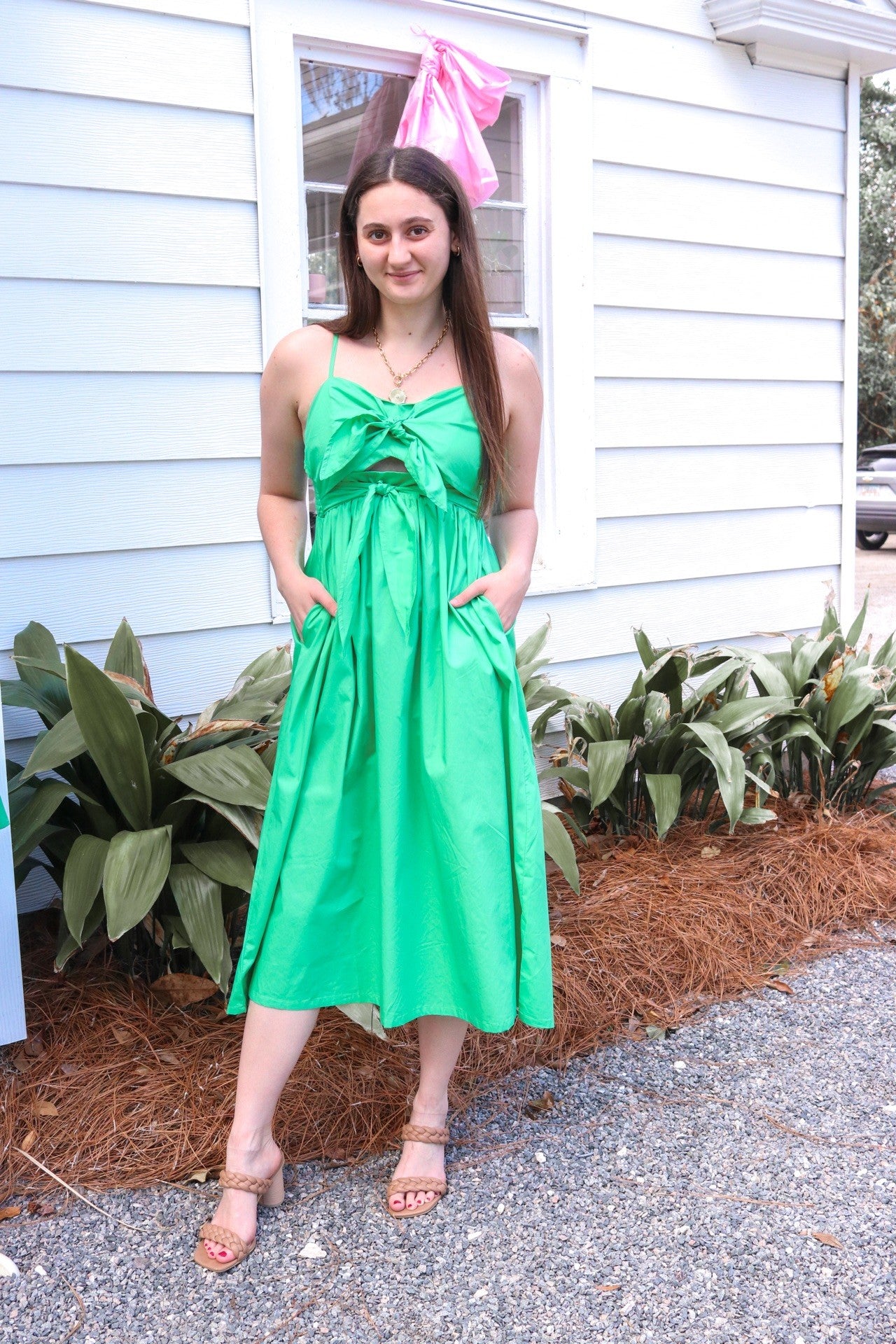 *FINAL SALE* Poplin Green Spring Midi Dress