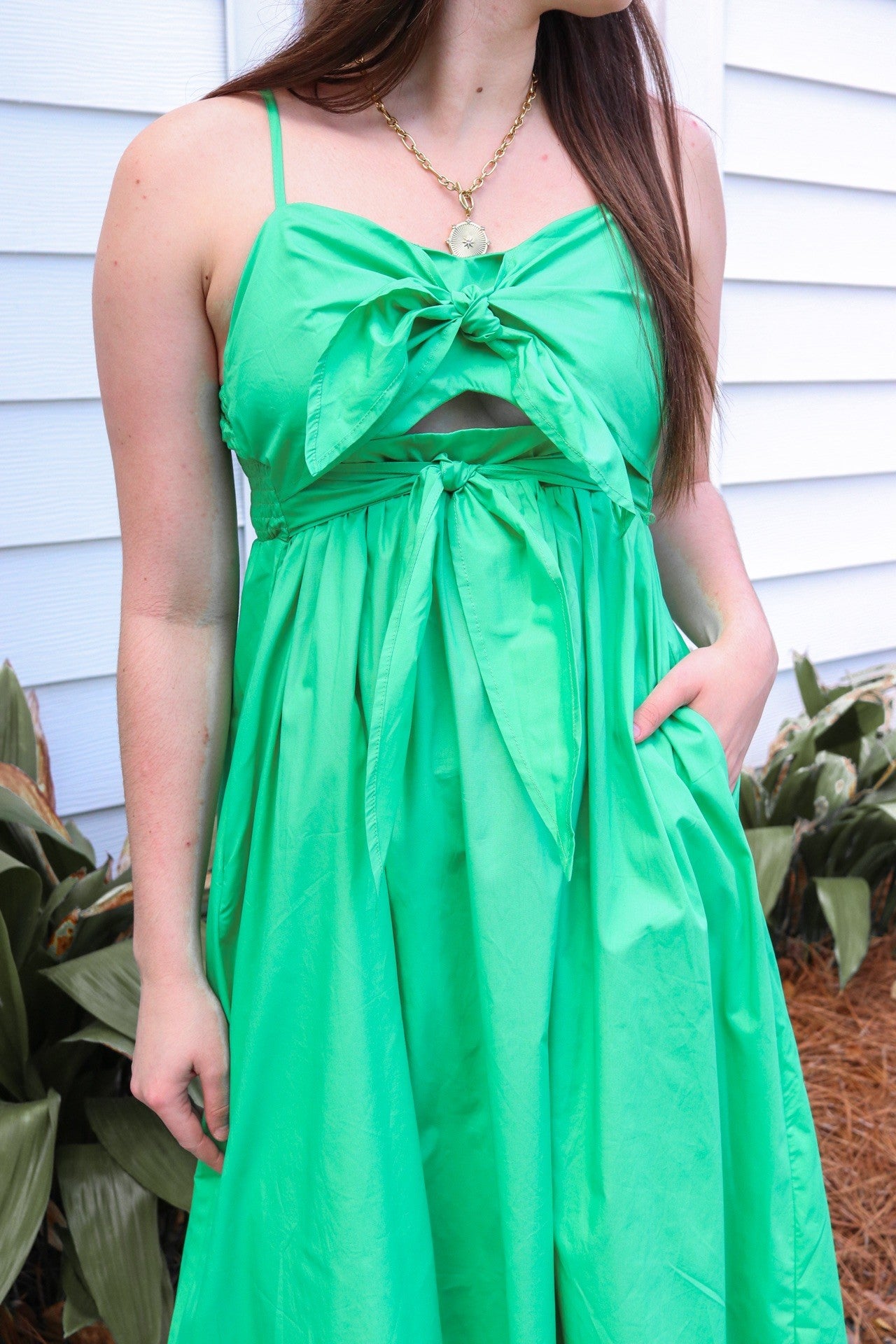 *FINAL SALE* Poplin Green Spring Midi Dress