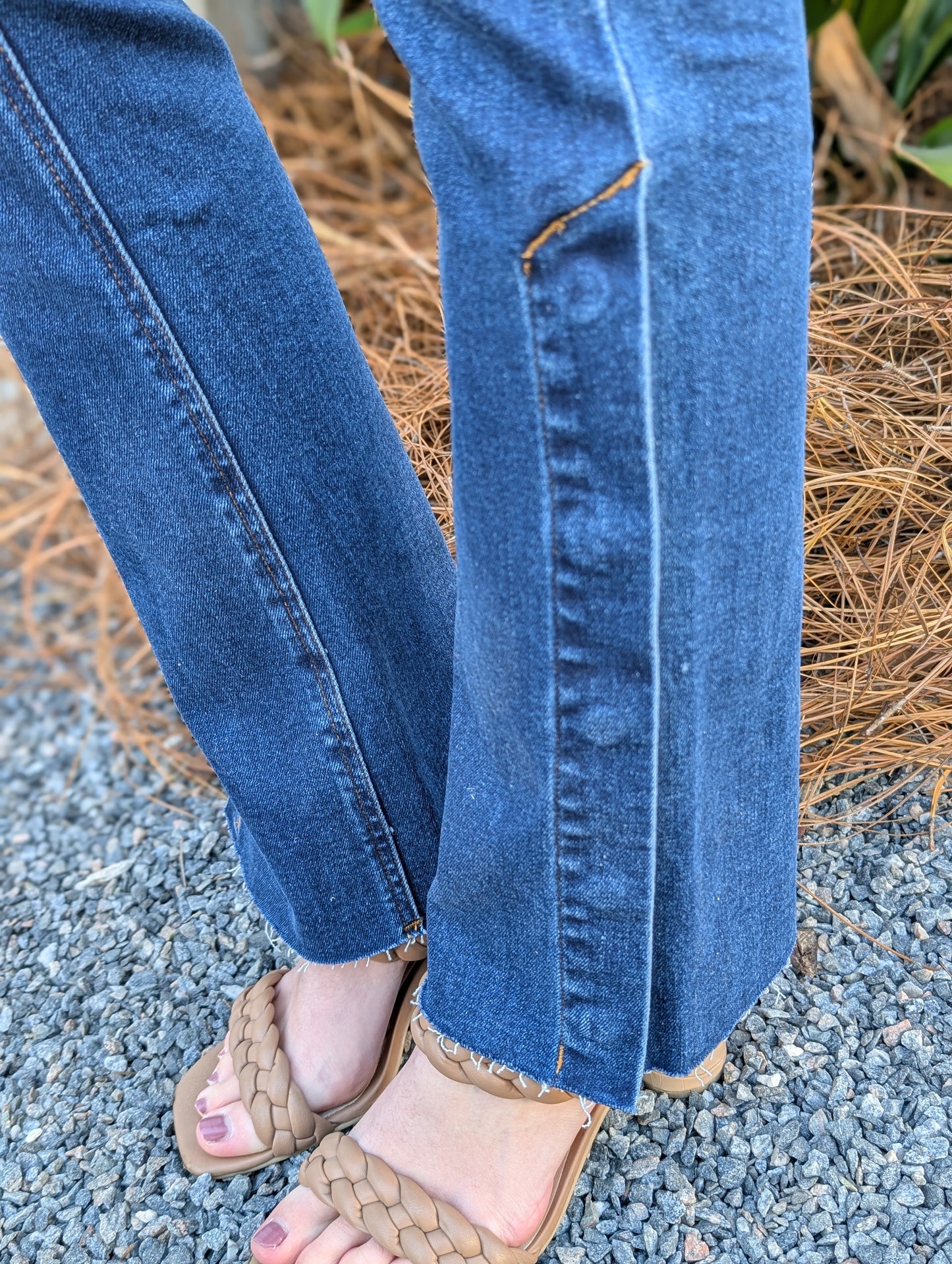 Lunna High Rise Bootcut Denim Jeans Featuring Button Seam