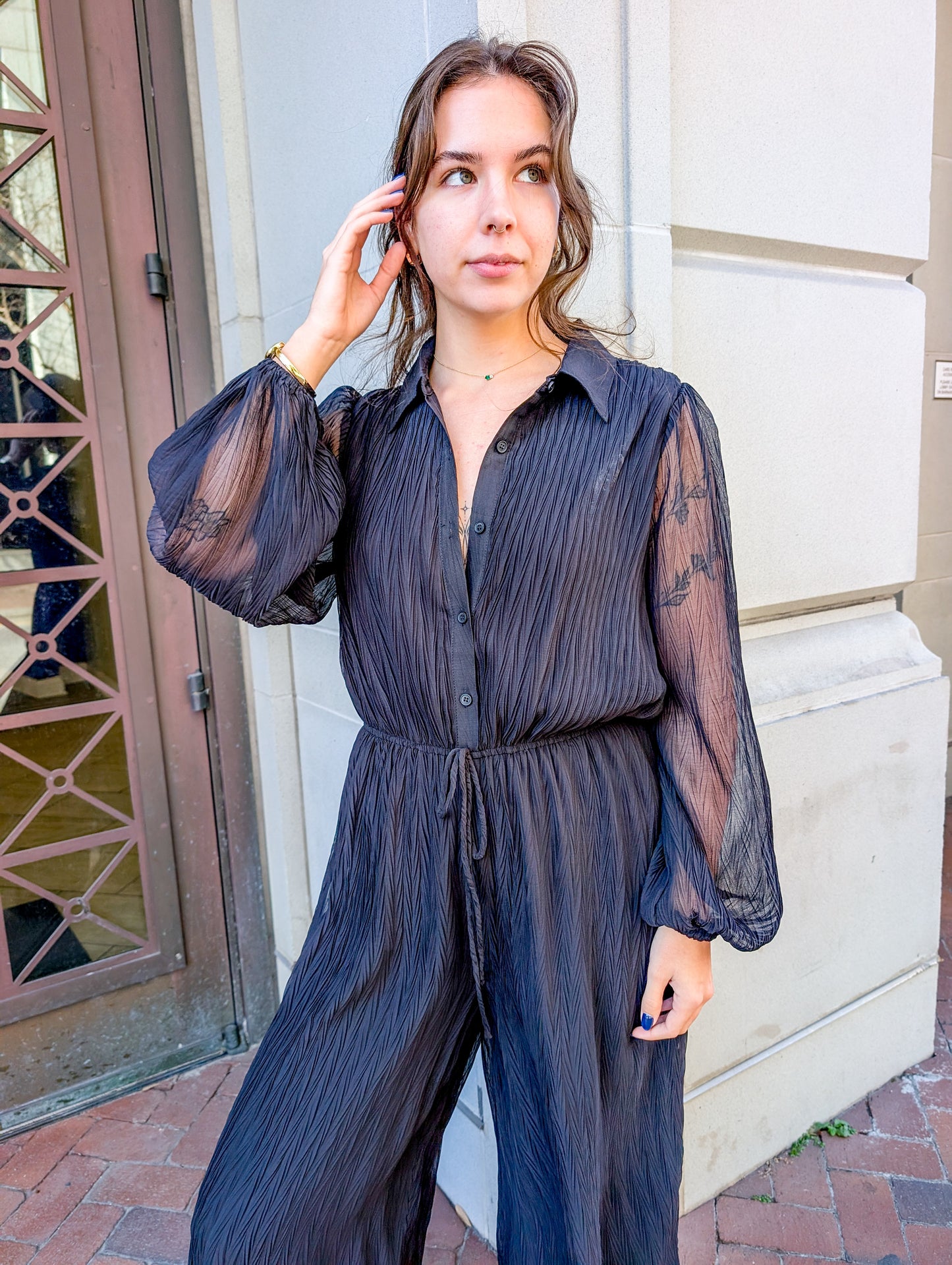 *FINAL SALE * Gathering Button Up Jumpsuit