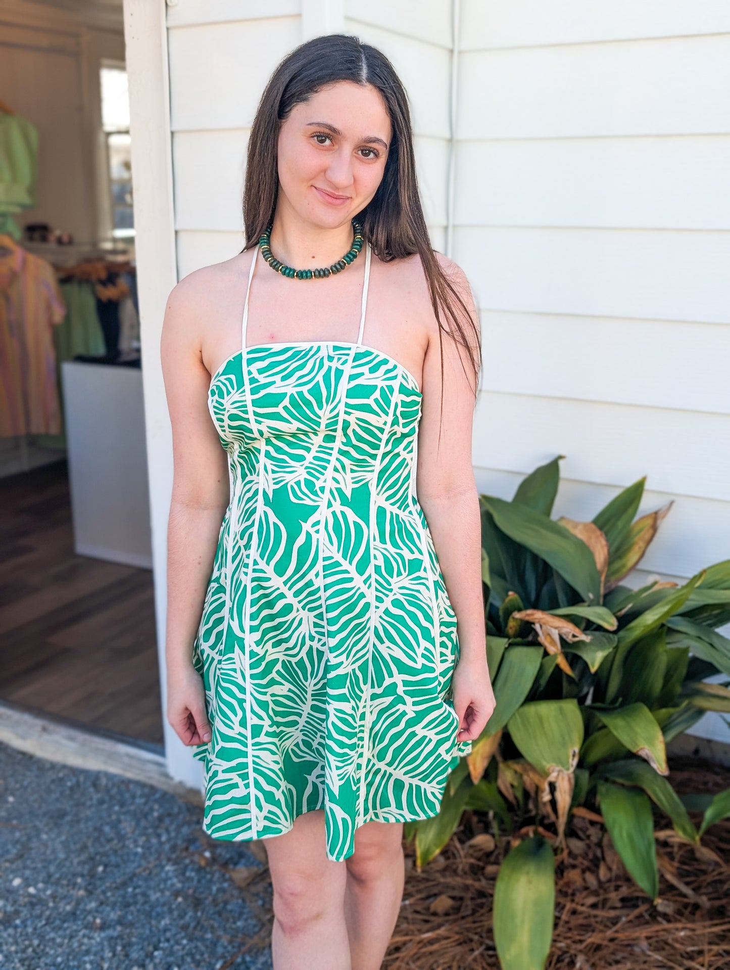 *FINAL SALE * Green Palm Tree Mini Dress