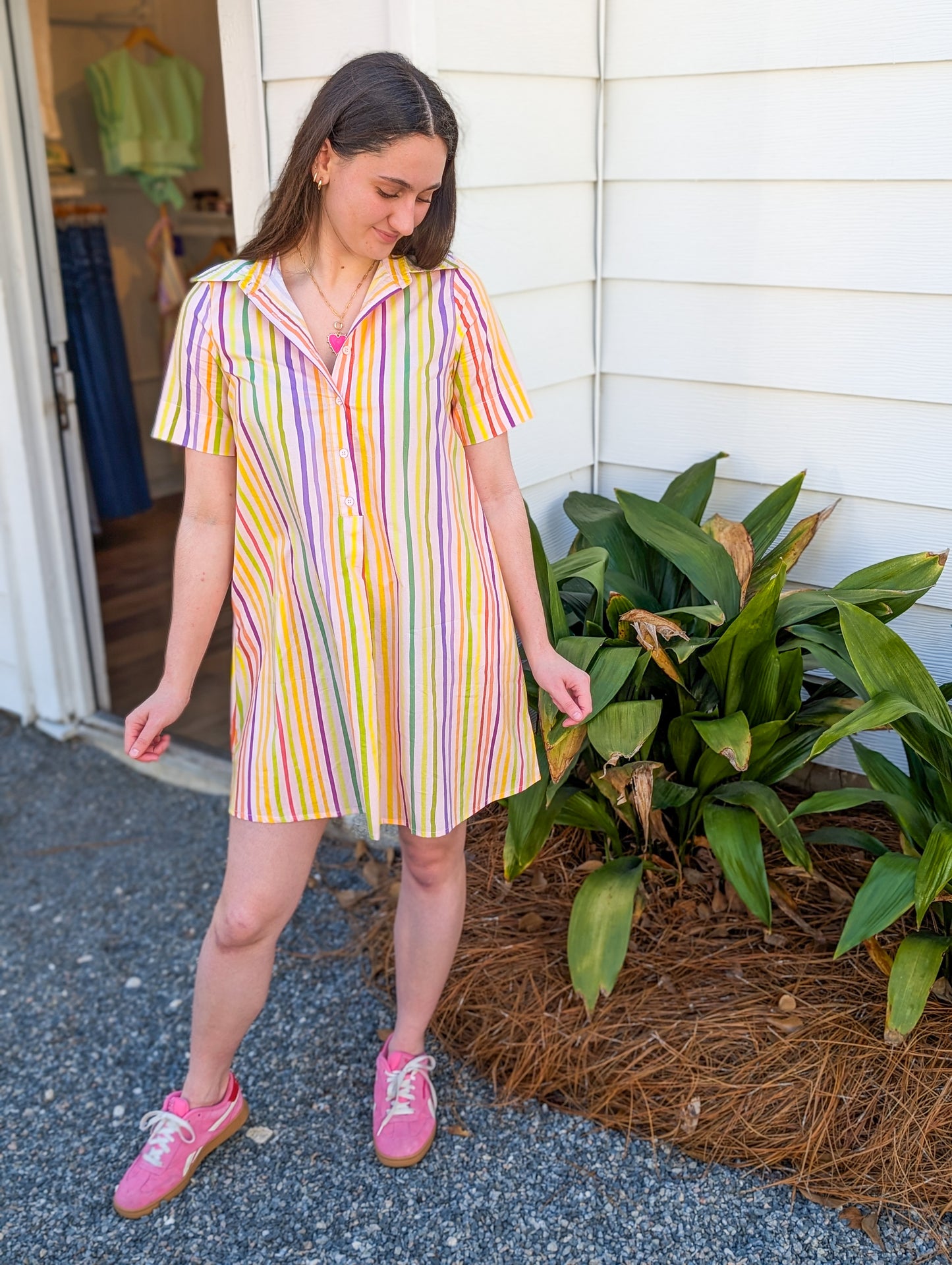 *FINAL SALE * Rainbow Striped Shirt Dress