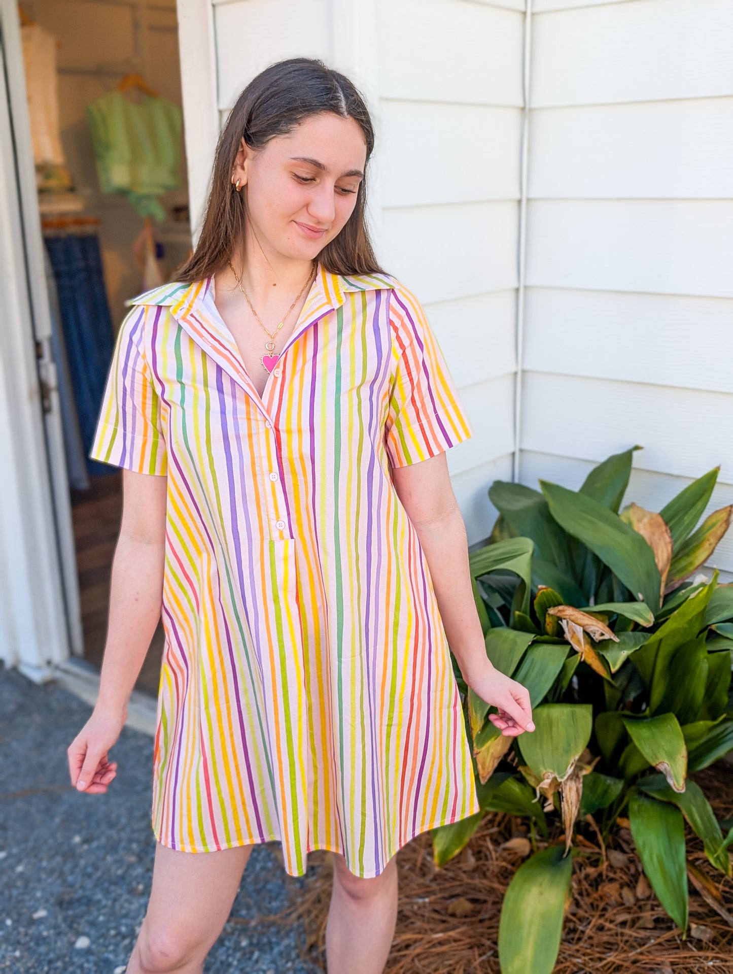 *FINAL SALE * Rainbow Striped Shirt Dress