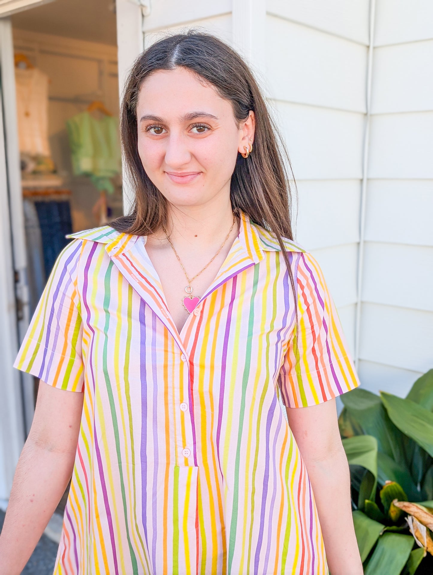 *FINAL SALE * Rainbow Striped Shirt Dress