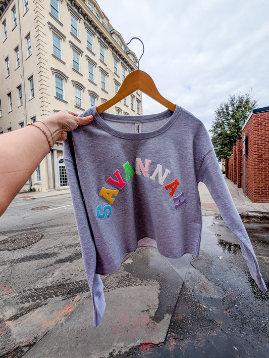 Savannah Patch Letter Cropped Sweatshirt