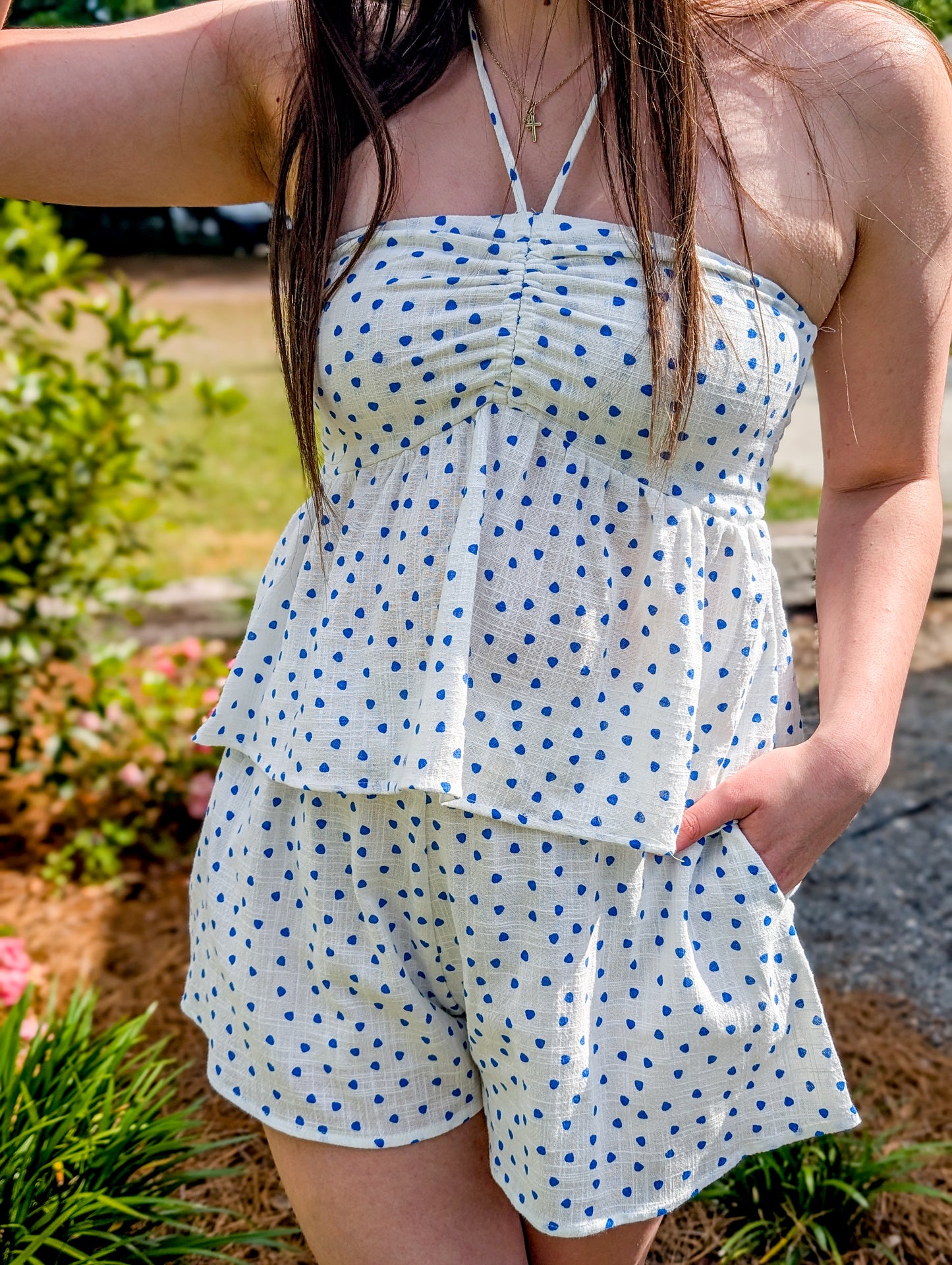 *FINAL SALE* Tide Pool Strapless Polka Dot Top