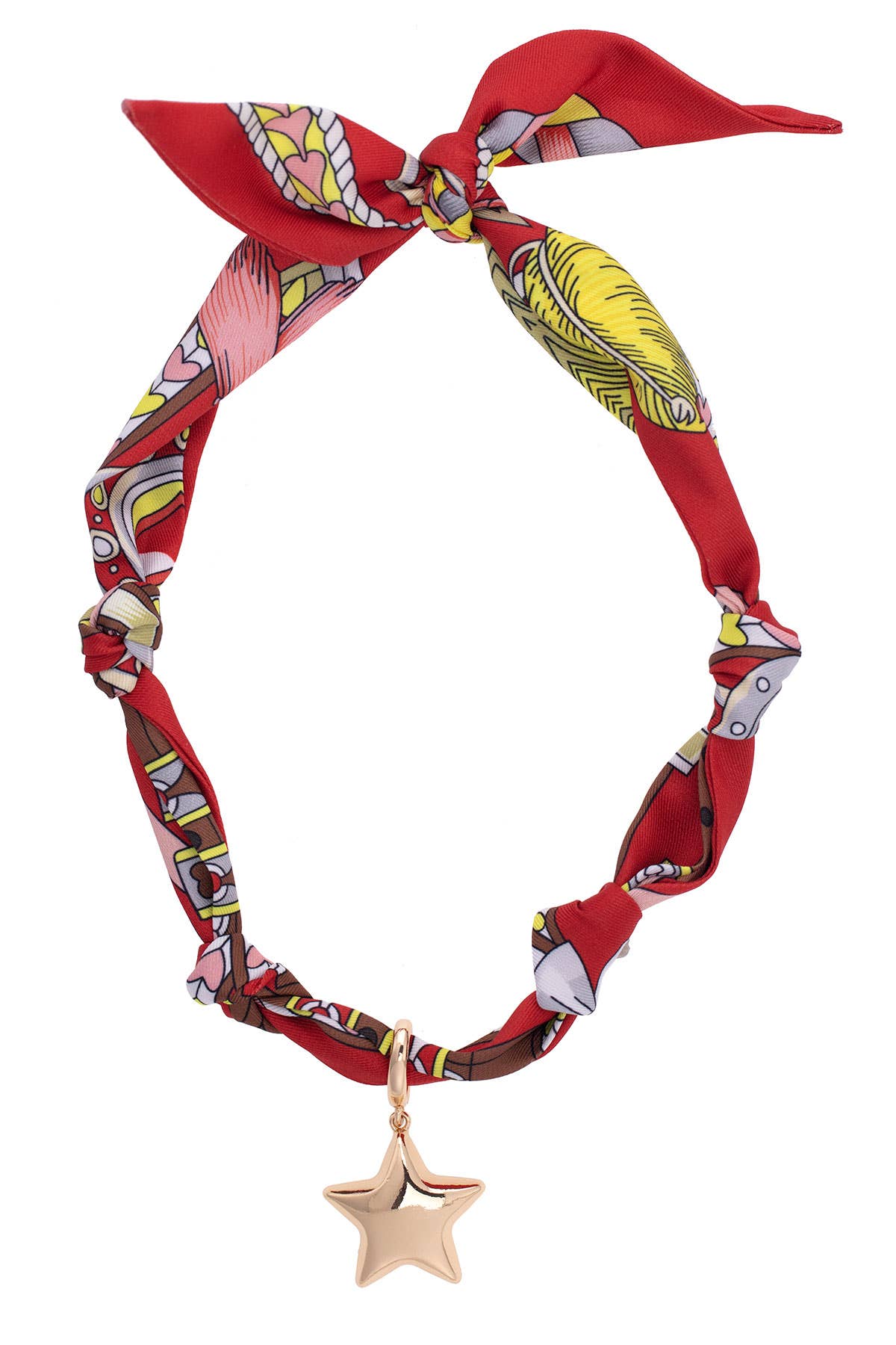 Bellatrix Puffy Star Scarf Necklace in Red/Light Pink/Brown