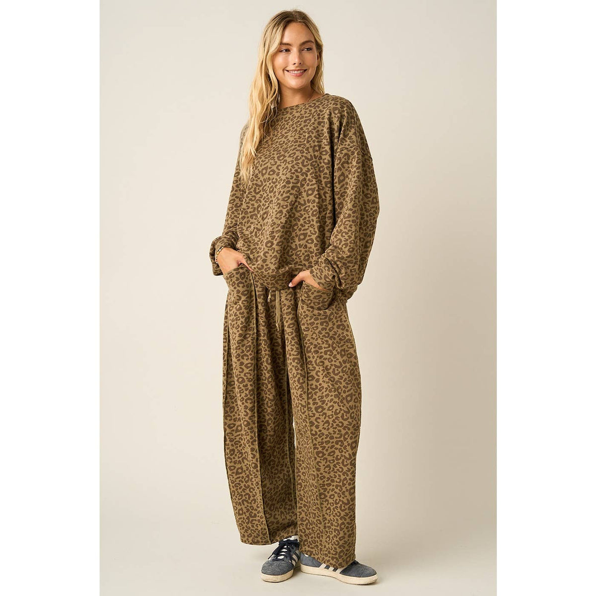 Leopard Print Pull On Barrel Pants