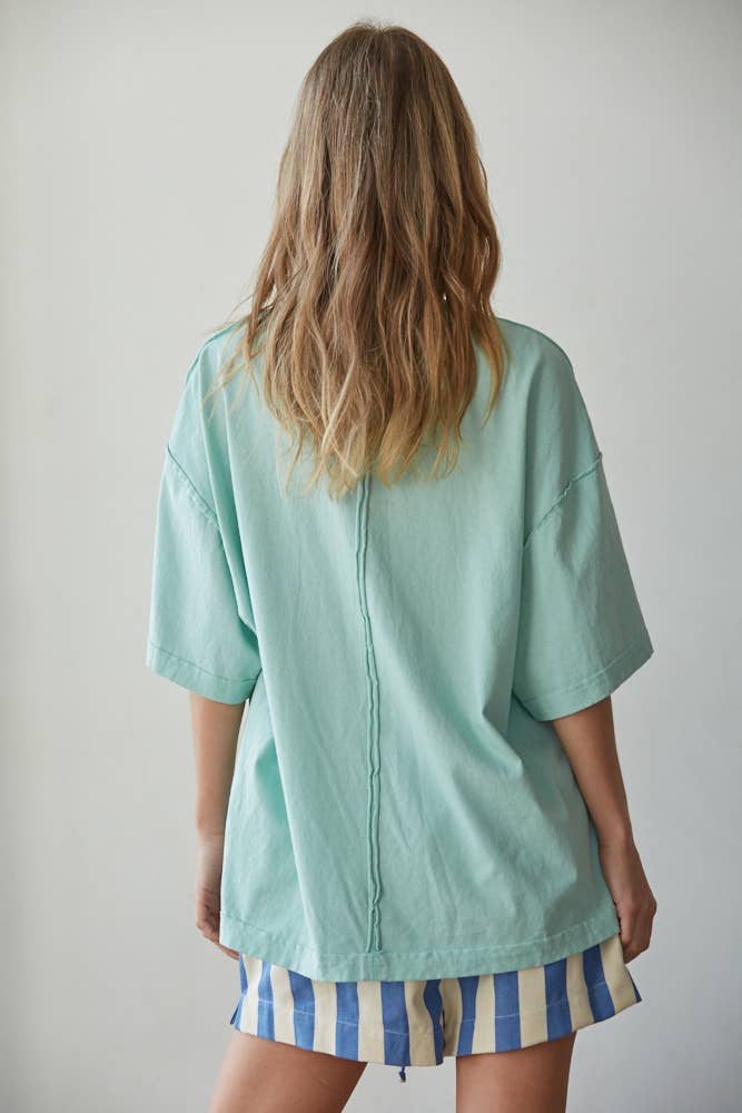 Knit Cotton Graphic Shell Print Crew Oversized Top
