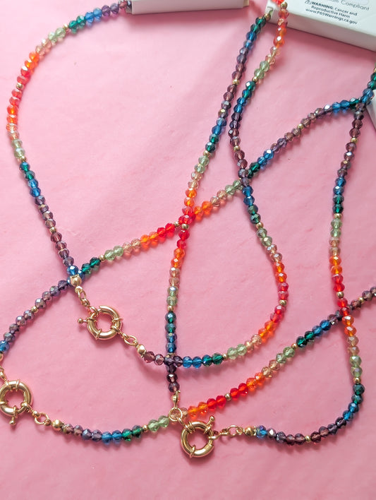 Multi Color Glass Small Bead Round Clasp Necklace